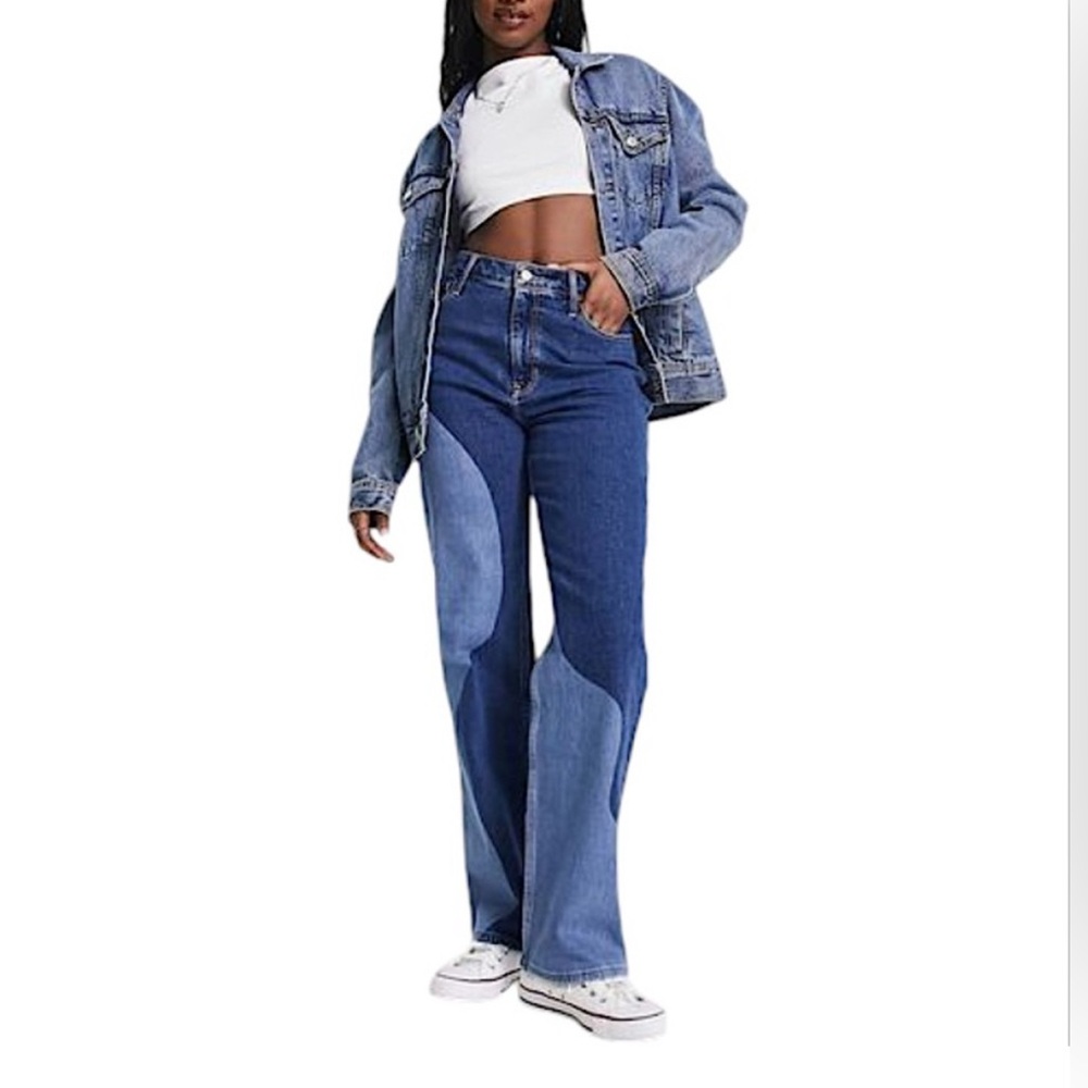 Hollister Ultra High Rise Dad Jean. Swirl patchwork jean.